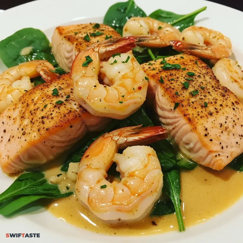 Salmon Cajun Shrimp with Garlic Cream Sauce